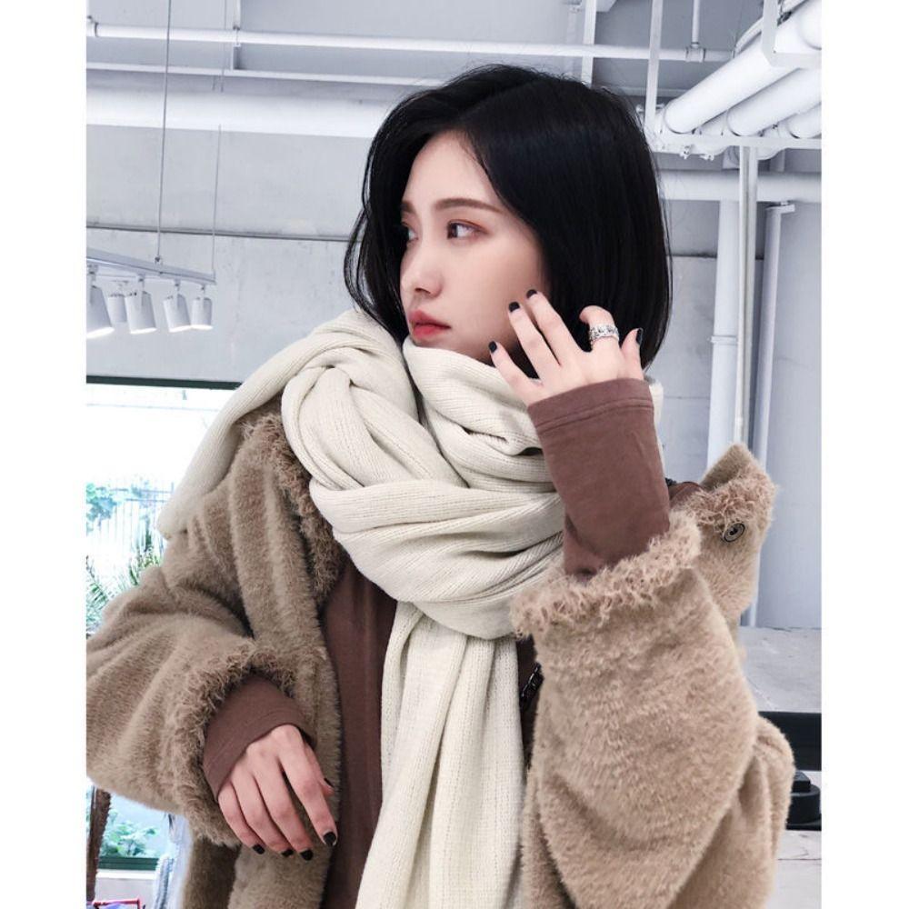 Thick Warm Winter Knitted Scarf Solid Color Women Wrap Shawls Fashion Long Scarves