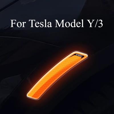 For Tesla Model Y/3 Wheel Eyebrow Reflective Strips Front Bumper Stickers Luminous Night Warning Signs Car Body