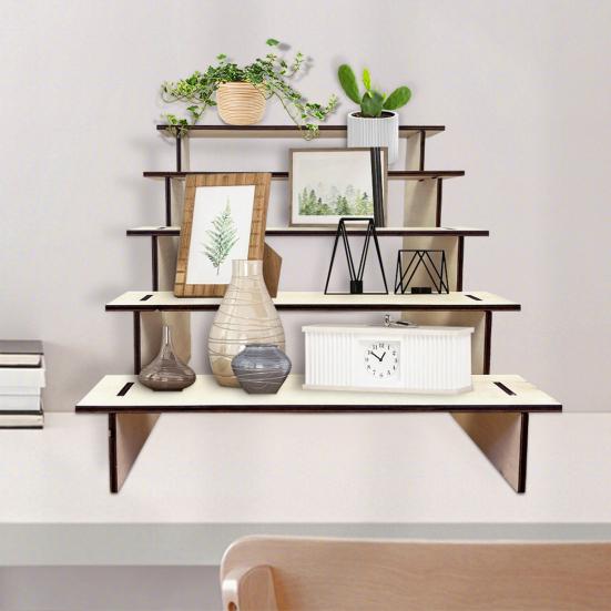 5-Tier Wooden Display Stand Tabletop Multi-tier Storage Rack Tiered Display Riser Stand