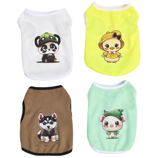 Dog Vest Round Neck Summer Breathable Pet T-shirt Cute Cartoon Animal Print Cat Pullover Pet Fashion Clothes