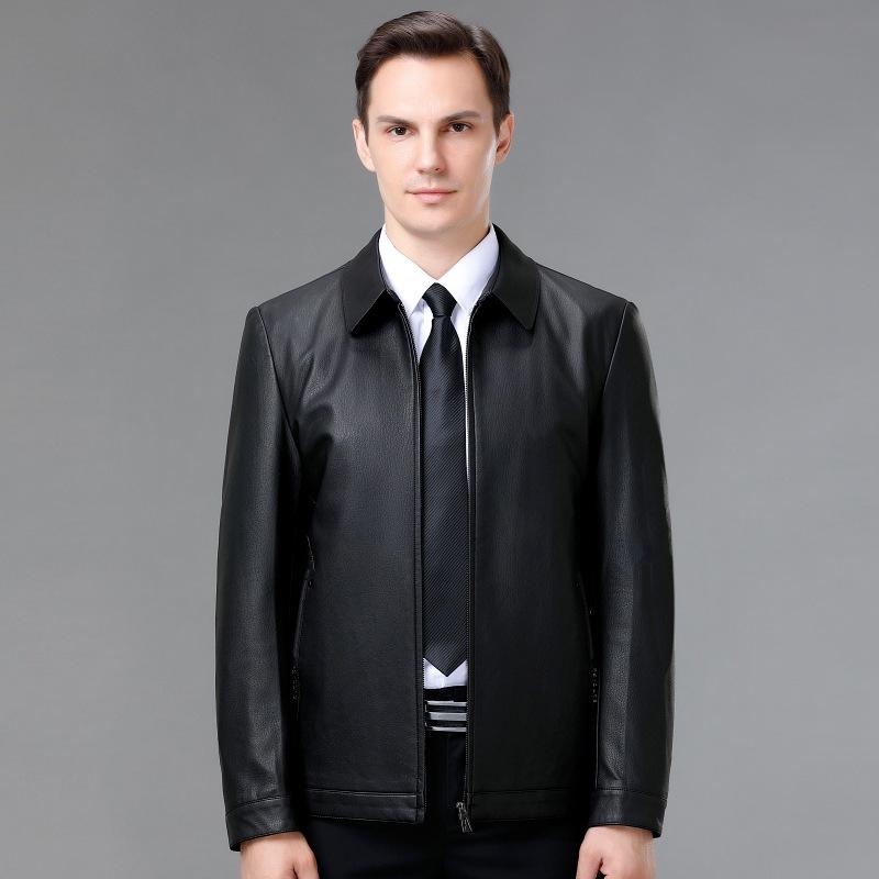 Куртка из натуральной кожи для мужчин на осень и зиму, новая куртка из овчины для пап среднего и пожилого возраста, воротник-стойка, бархатная куртка