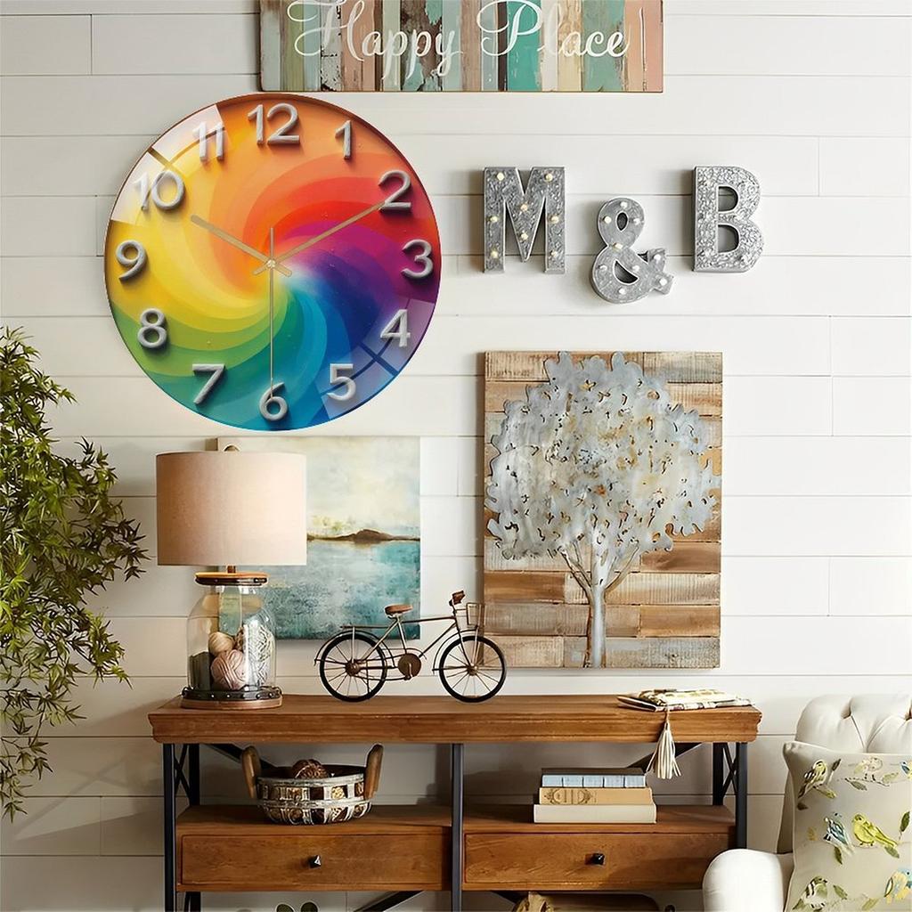 Silent Round Glass Clock 30cm Custom Logo Printing High Transparency Slim Wall Clock Home Decor