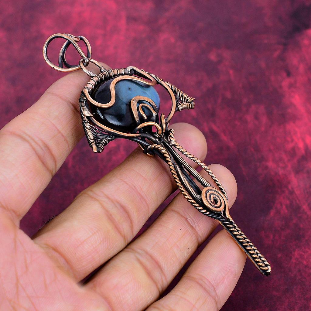 Labradorite Pendant Gemstone Jewelry Copper Wire Wrapped Pendant Handmade Pendant