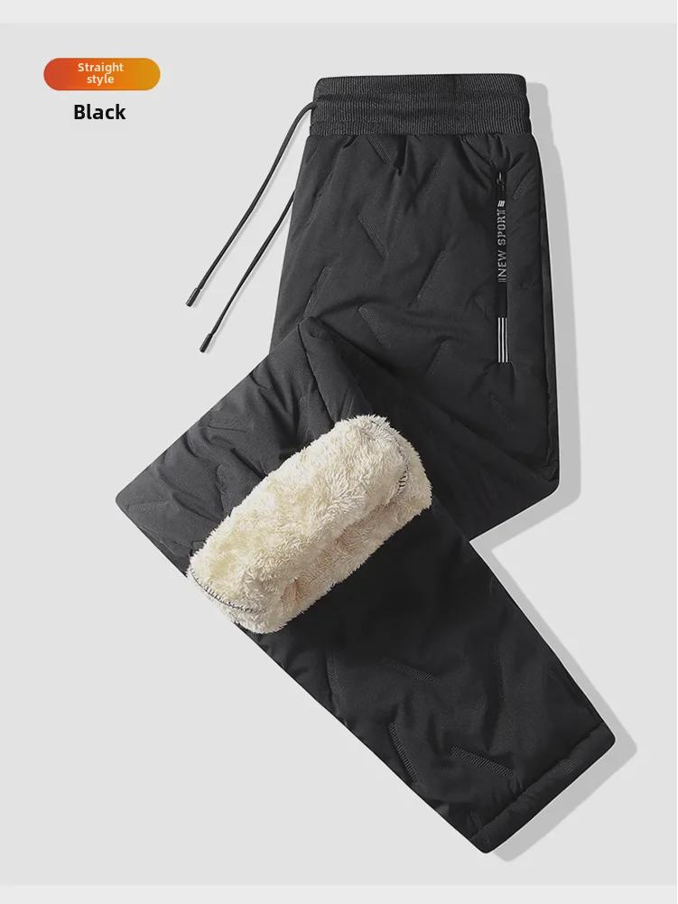 Мужские зимние шерстяные хлопковые брюки больших размеров - теплые, свободные, прямые повседневные брюки