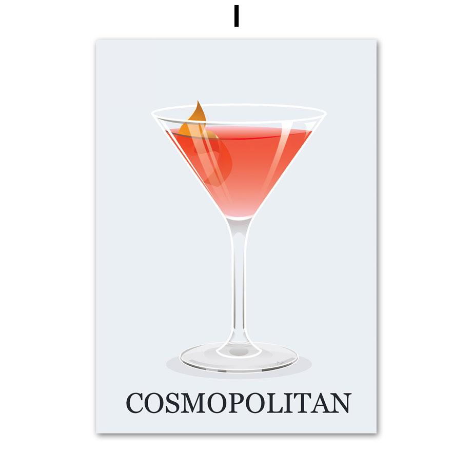 Текила Маргарита Мартини Мохито Коктейль Плакат на скандинавскую тему Настенный художественный принт Холст Картина Декор для кухни фотографии для гостиной