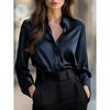 Women S Long Sleeve V Neck Button Down Solid Color Elegant Blouse