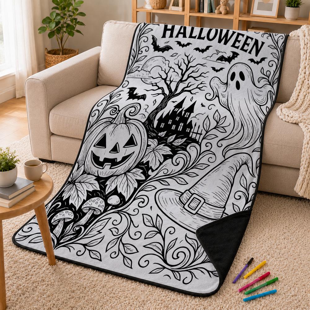 Halloween DIY Coloring Blanket for Kids - Parent-Child Activity Doodle Blanket