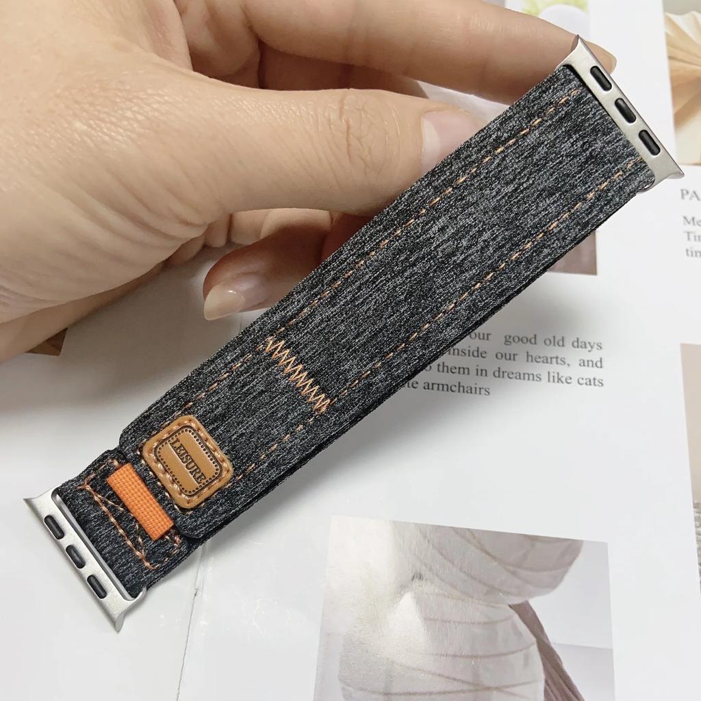 Nylon Loop Strap For Apple Watch Ultra 3/2 49mm Series 11 10 9 8 7 45mm 41mm 42mm 46mm Denim Canvas Bracelet iWatch 6 5 SE Band
