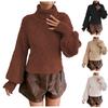 Women's Fashion Casual Knitted Puffed Sleeves High Neck Pullover Long Sleeve Sweater