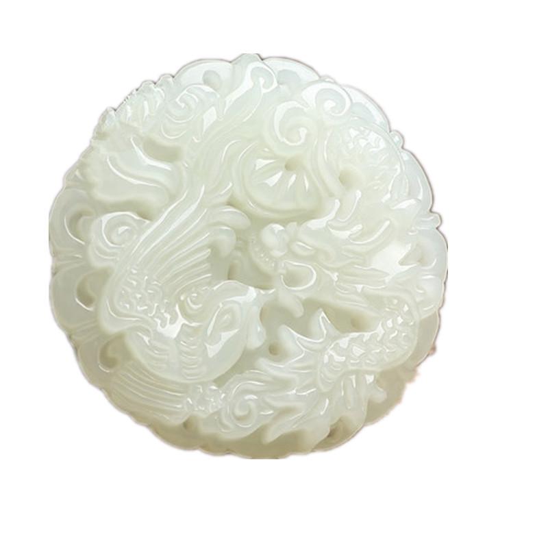 Hetian White Jade Dragon & Phoenix Unisex Pendant