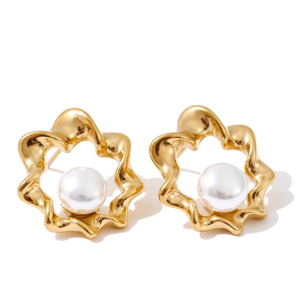Eetit Fashion Stainless Steel Simulated Pearls Flower Stud Earrings for Women Waterproof Trending Ear Daily Jewelry