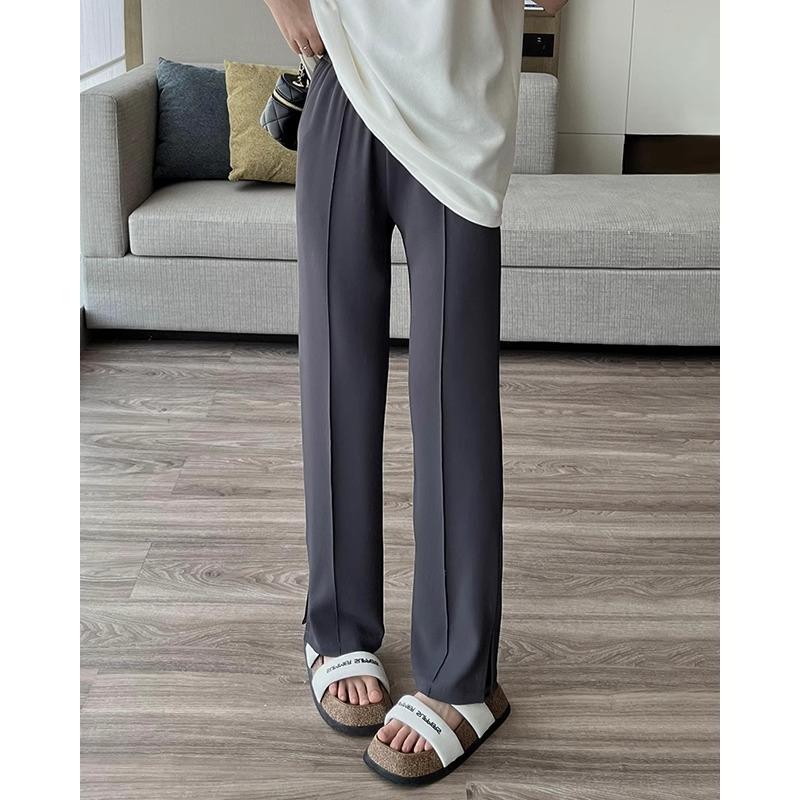 Side split narrow wide-leg pants women's summer high waist drape ice silk sunscreen straight suit pants high waist and thin