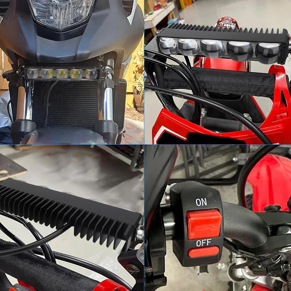 Мотоциклетная фара Светодиодная световая панель 5 линз для руля 12-24 В Прожектор LED С выключателем Комплект Подходит для большинства рулей Белый Желтый