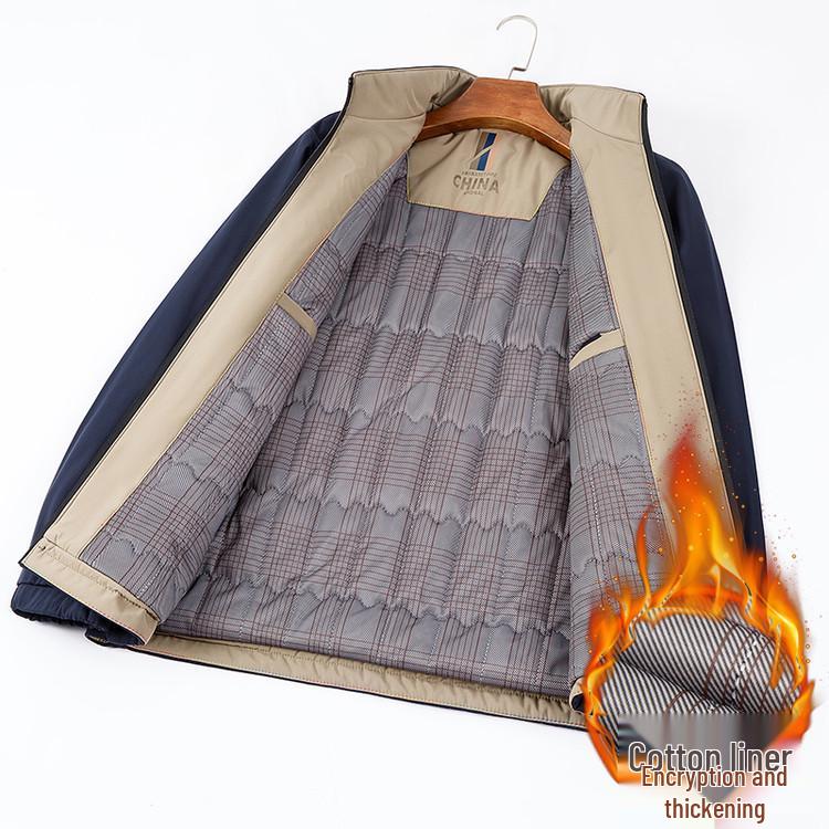 Мужская хлопковая куртка на осень/зиму с воротником-стойкой - Business Casual, Однотонная, Утепленная, В стиле «папы»