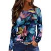 Women's Fashion Hem Slit Casual Retro Floral Print Round Neck Long Sleeve Top