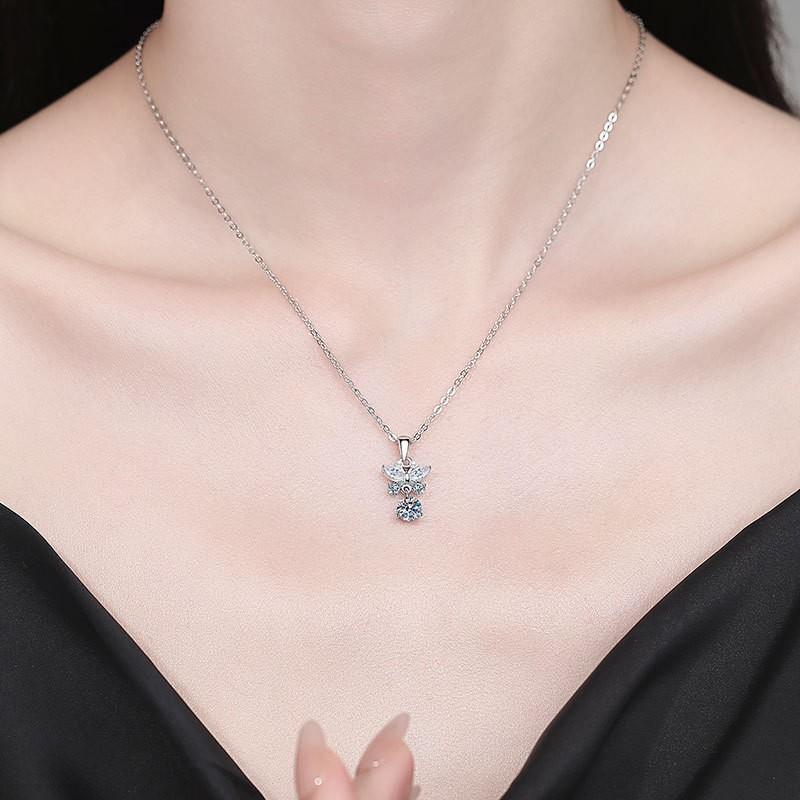 Moissanite Butterfly Necklace Dainty Pendant Women Fashion Chic Jewelry