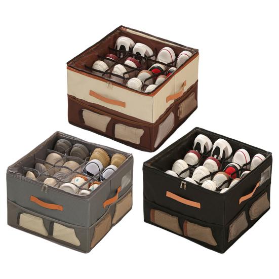 Корзина для хранения обуви с прозрачной крышкой, застежка-молния, большая вместимость, несколько отделений, органайзер для обуви, регулируемые разделители