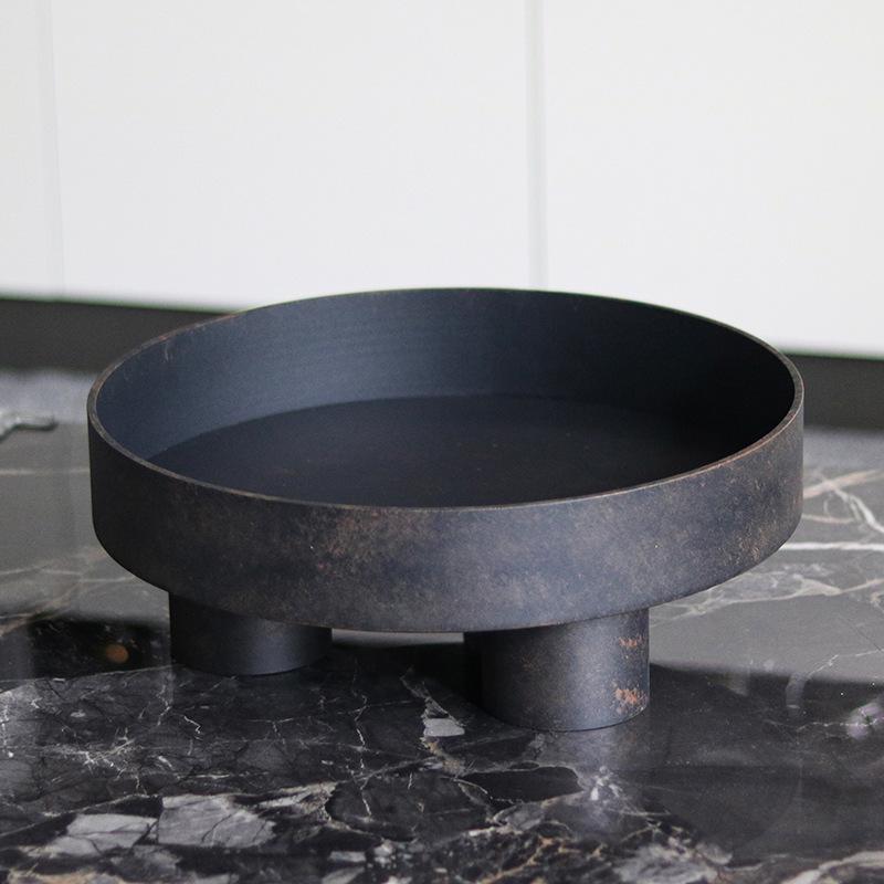 Nordic Трехногая круглая металлическая тарелка для фруктов, украшения для дома, модель комнаты, гостиной, спальни, столовой, подноса для хранения, украшения