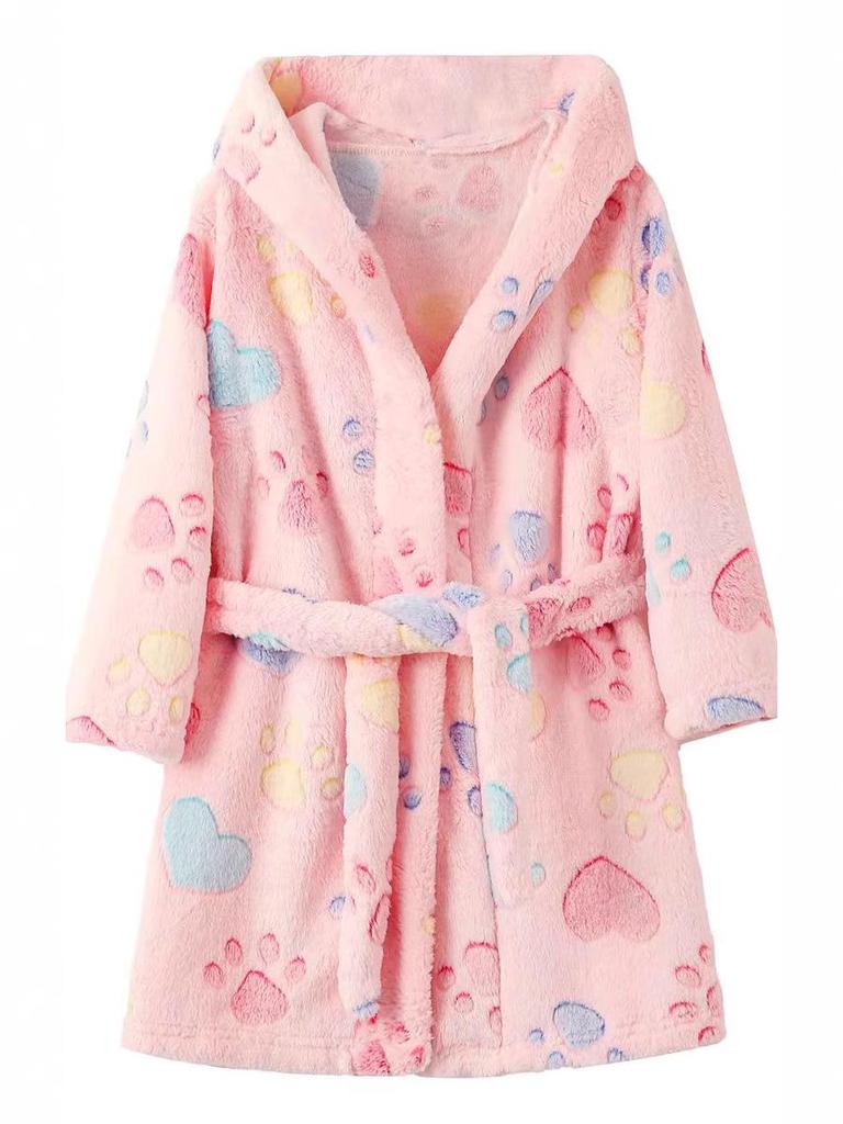 Children's Hooded Rainbow Horse Fleece Bathrobe – Thick, Warm, Autumn/Winter Print