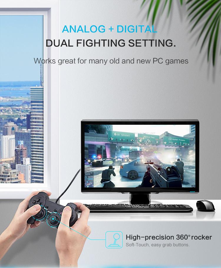VAORLO Вибрационный джойстик, проводной USB-контроллер для ПК, ноутбука, WinXP/7/8/10, Vista, черный геймпад
