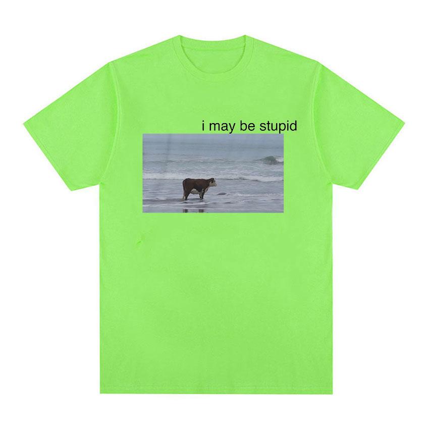 Футболка с забавными мемами «Я могу быть глупой коровой на пляже», мужская модная футболка с круглым вырезом и короткими рукавами, повседневные уютные хлопковые футболки большого размера
