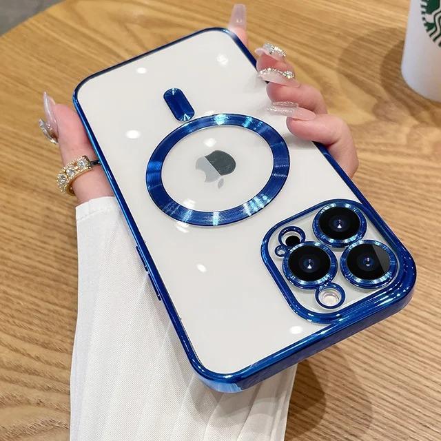 Модный Мягкий Чехол с Покрытием для iPhone 16 15 14 13 12 11 Pro Max Plus Чехол Совместимый для Magsafe Магнитной Беспроводной Зарядки Чехол