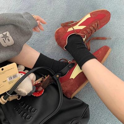 Женские кеды на квадратной подошве, красные ангольские, контрастных цветов, повседневные, на платформе, немецкие тренировочные, из натуральной кожи, осенне-зимние, новая цветовая гамма