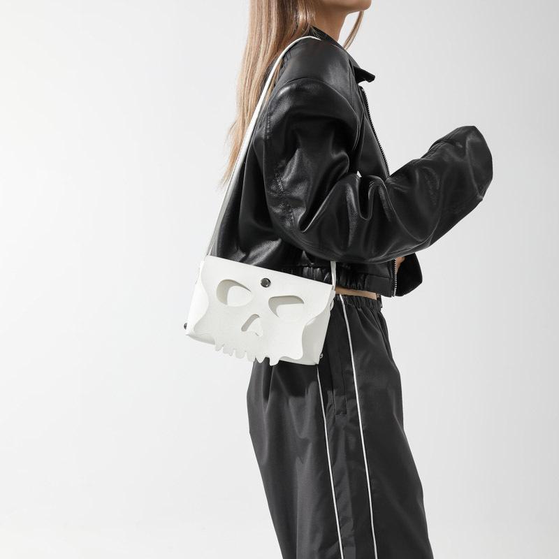 Halloween bag, niche, feminine diagonal cross small square bag, fashionable personality, skull mask, perforated shoulder bag