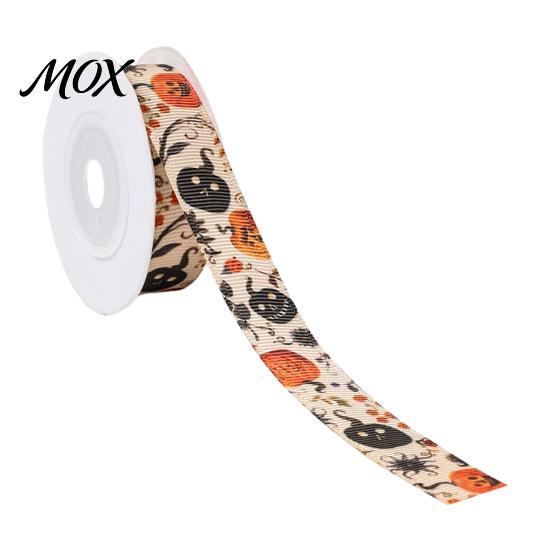 Festive Decorative Fabric Ribbon Halloween Ribbon, 5 Yards 5/8" Pumpkin Spider Web Printed for Gift Wrapping Wrapping, DIY Wreath Bow Crafts,
