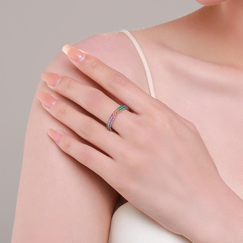 MODIAN Модное кольцо из стерлингового серебра 925 пробы с ярким многоцветным цирконием для женщин радужного цвета, ювелирные изделия, подарок