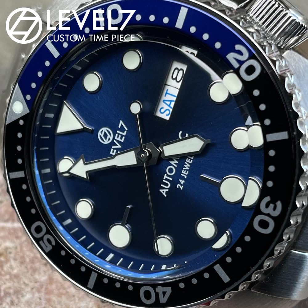 Handmade Japanese Watch 10 ATM Water Resistant Blue Sapphire Crystal NH36 Automatic Movement Watch LEVEL7 x Black Bezel Non-Reflective Diver's Men's