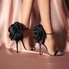 Flower Shoes Woman European And American -Style Big Flower Sandals Shoes Evening Nightclub Shoes Black Powder High Heels Sandals