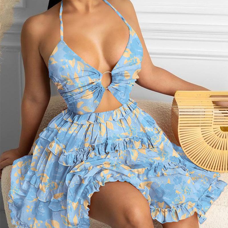Women's Summer Sexy Hollow Hanging Neck V-Neck Cake Dresses