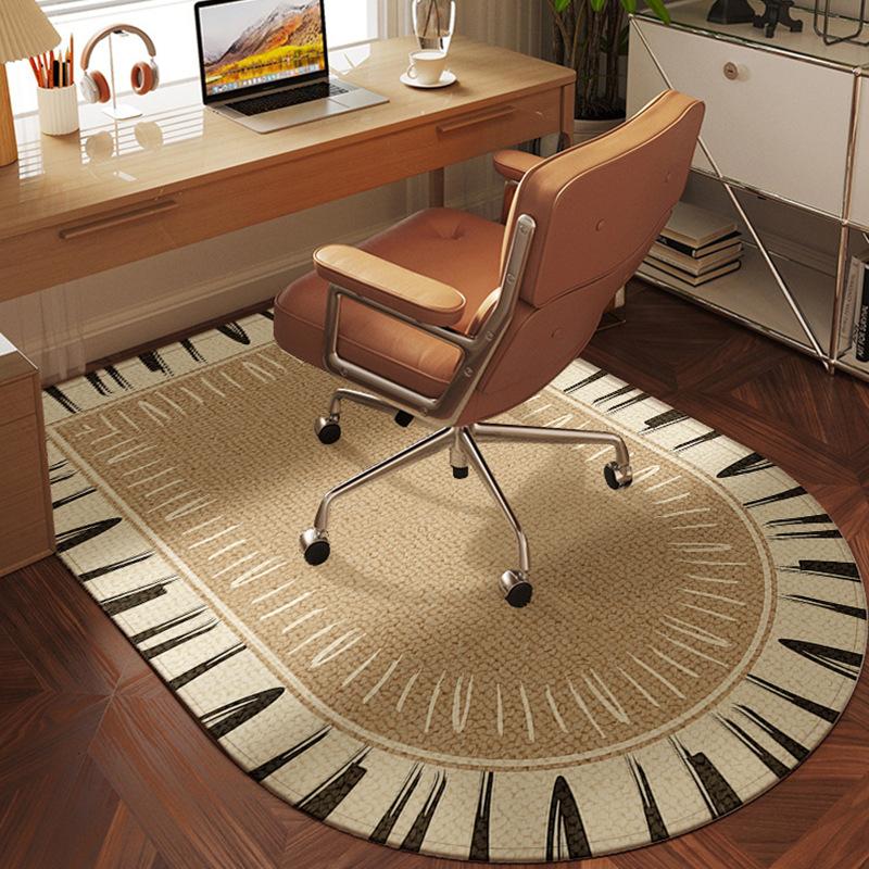 French Oval Desk Carpet, Simple Anti-Slip Solid Wood Mat, Study Roller Swivel Chair, Decorative Area Rug Floor Protector