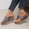 Женские шлепанцы Lucyever с леопардовым принтом на толстой платформе, летние сандалии 2024 года с толстой подошвой, женские тапочки с нескользящей подошвой, большие размеры