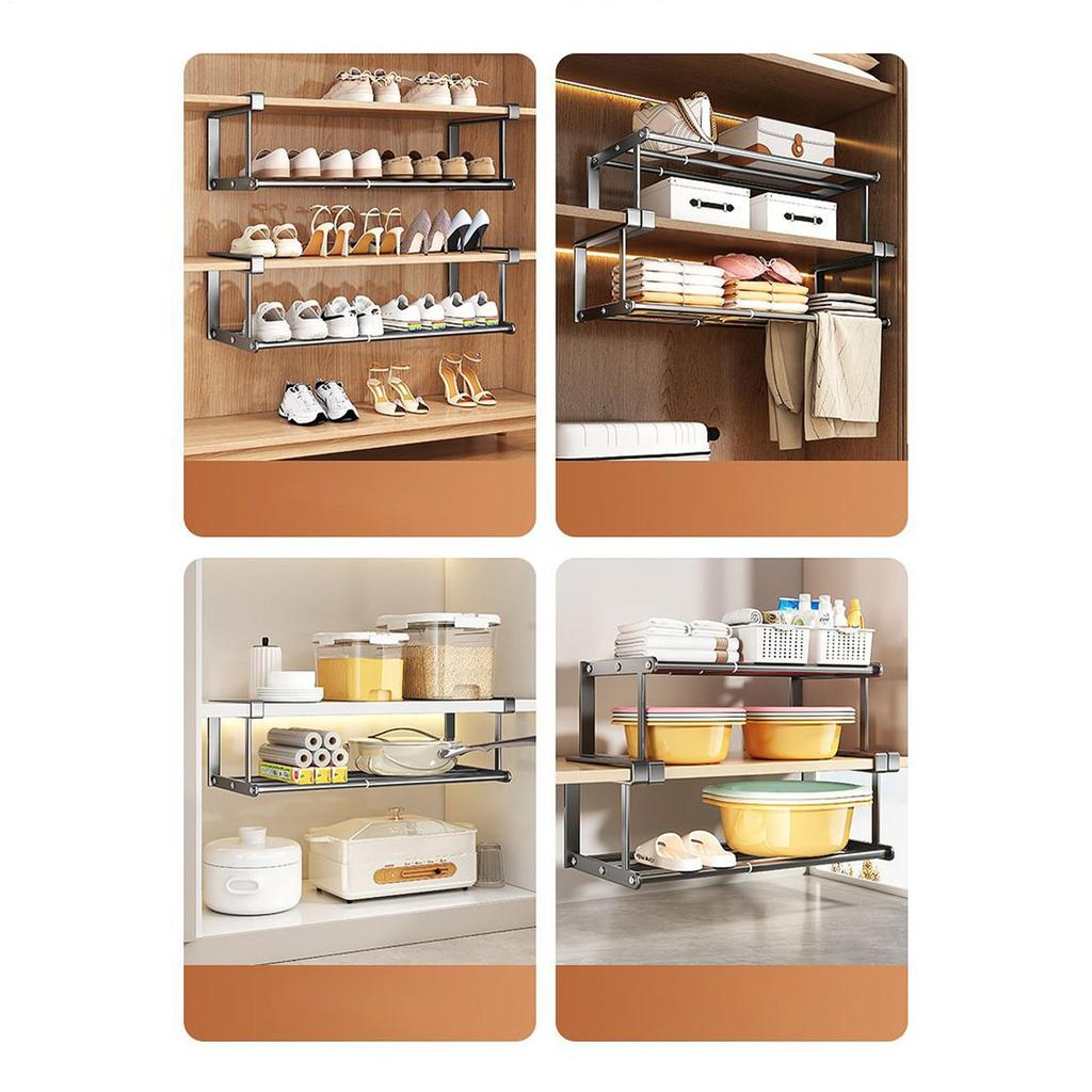 Under Shelf Basket Cabinet Telescopic Shelf Heavy-Duty Non-Slip Adjustable Rack Tray for Kitchen Sink Locker Vanity RV Closet