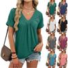 Женская модная однотонная футболка с V-образным вырезом, плиссировкой, свободного кроя, с короткими рукавами