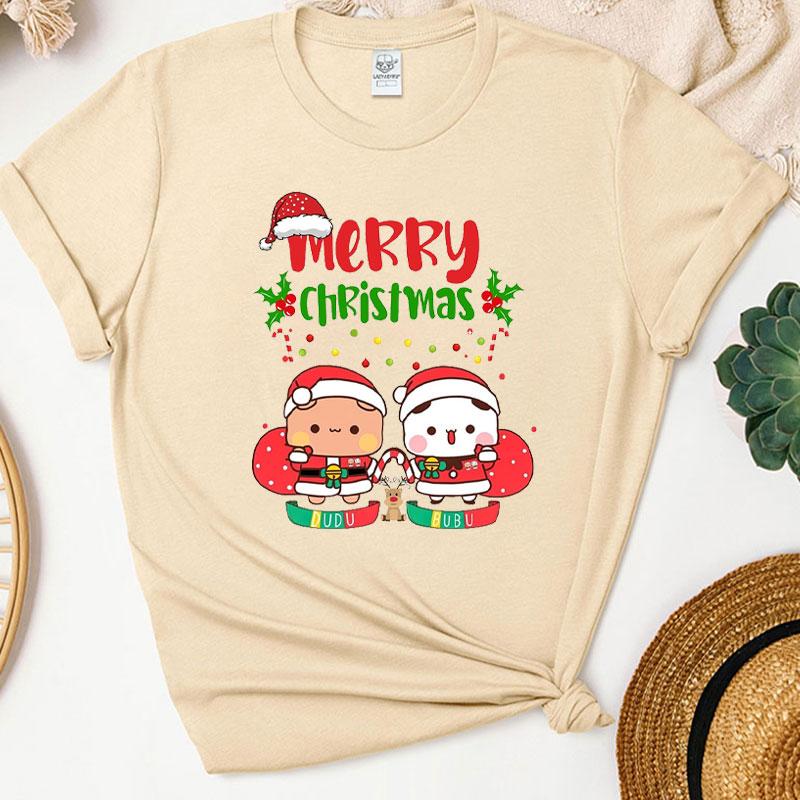 Merry Christmas Cute Bubu Dudu Cartoon Graphics Tshirt Popular Holiday Party Unisex Cotton Tees Trendy Funny Christmas Shirt