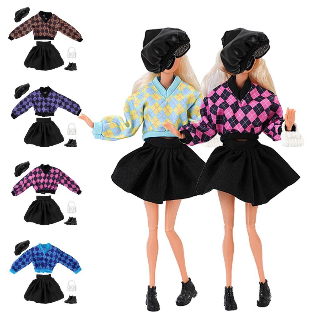 Plaid Sweater Doll Sweater Skirt Set Multicolor Mini College Suit Fashion Doll Clothes