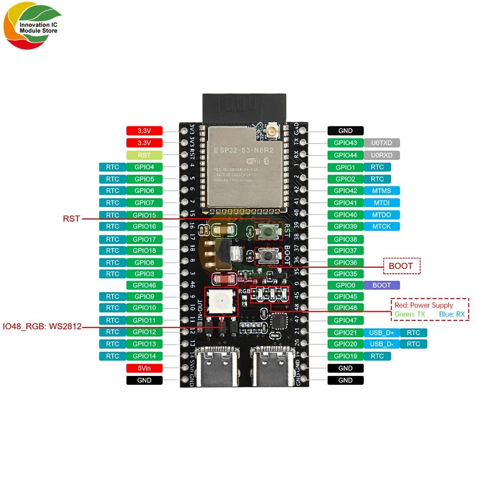 ESP32-S3 2,4 ГГц WiFi Bluetooth Модуль ESP32-S3-N16R8 N8R2 Плата разработки CORE Плата Тип-C ESP32 S3