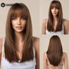 HAIRCUBE Длинные прямые коричневые синтетические парики для женщин Натуральные волосы Парики с темными корнями с челкой Ежедневные вечерние термостойкие парики