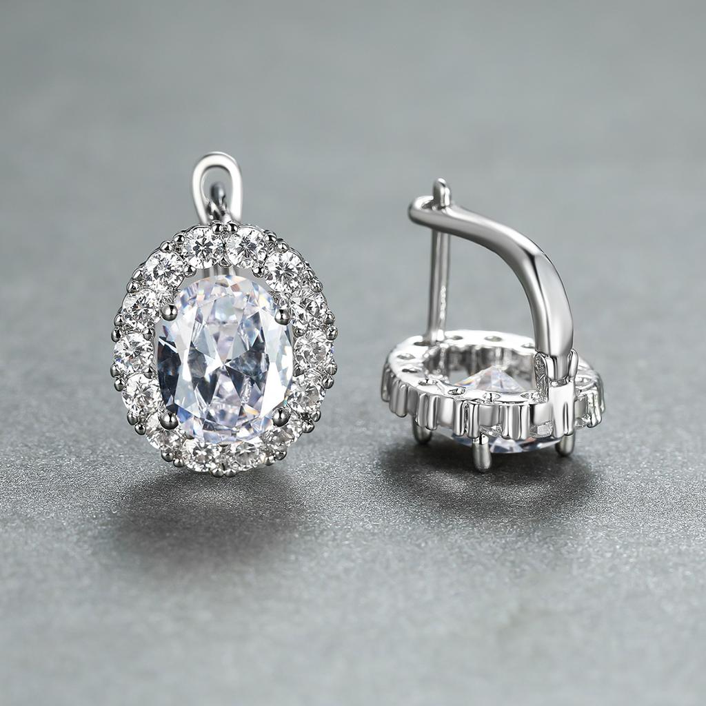 Luxury Purple Stone Gold Color Love Drop Earrings Bride Band Engagement Ear Clip Jewelry