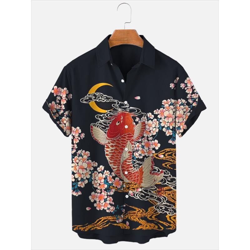 Модные летние рубашки с принтом черепахи Гавайские рубашки на пуговицах Мужские летние пляжные рубашки с коротким рукавом Повседневные мужские рубашки с лацканами