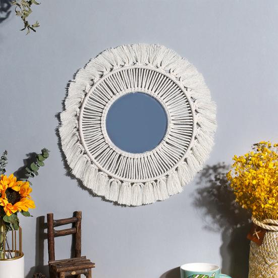 Space Saving Wall Decor Beautiful Round Macrame Fringe Round Boho Mirror Hanging Mirror