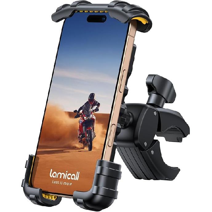 Lamicall Bike Phone Holder Mount - Motorcycle Handlebar Phone Mount Clamp, One Hand Operation, ATV Scooter Phone Clip for iPhone Air 17 16 15 Pro Max