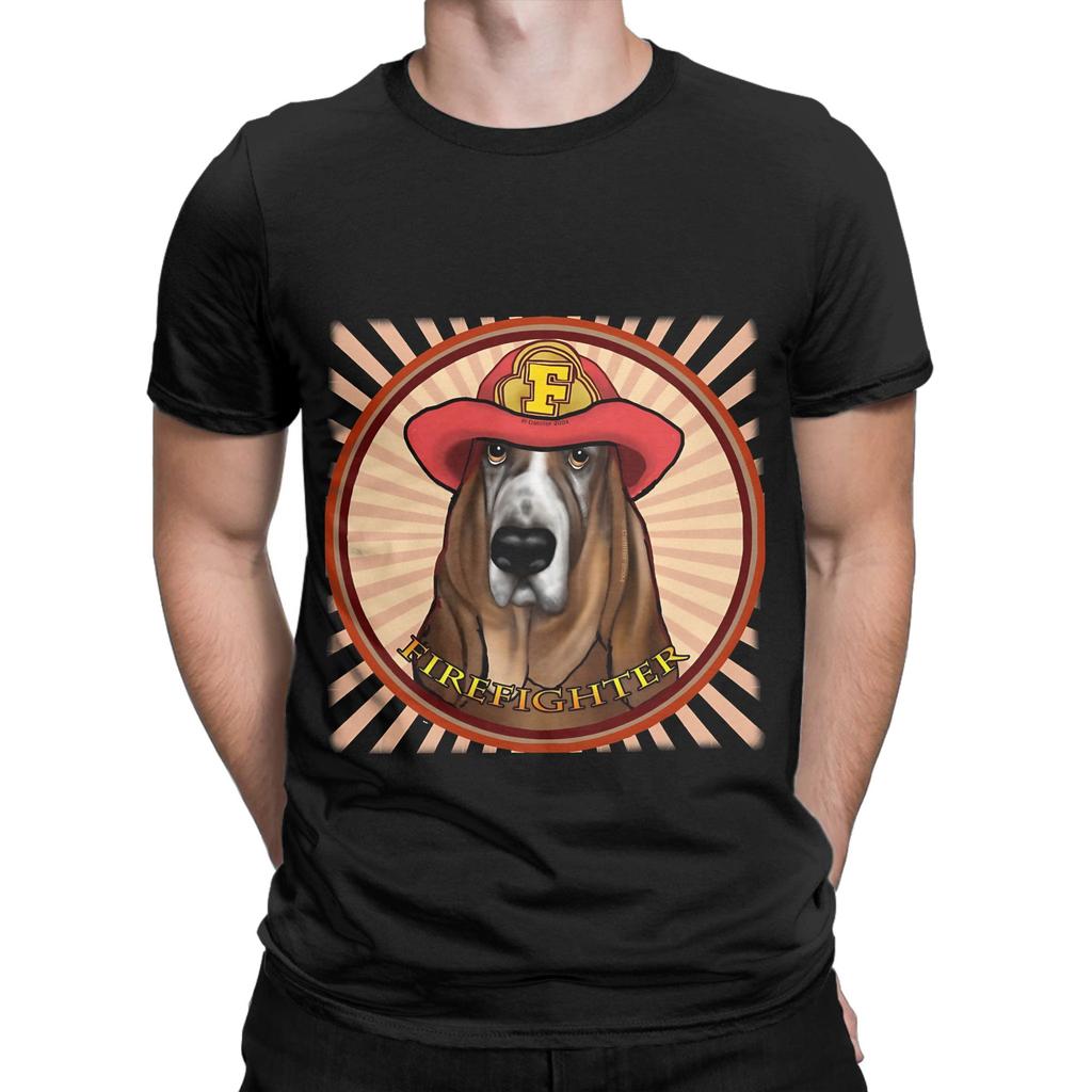 Hound dog Firefighter Novelty 100 Cotton TShirt Sparky the Fire Dog Tops Tees For Unisex