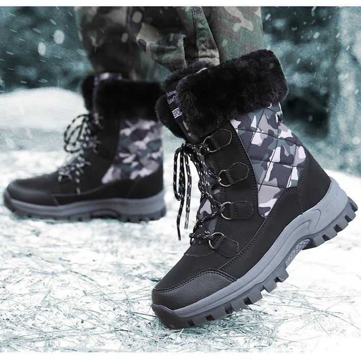 Женские зимние сапоги Plus Velvet Snow Boots Casual PU Canvas со шнуровкой, теплые, для улицы, из хлопка, большие, высокие, толстые, нескользящие