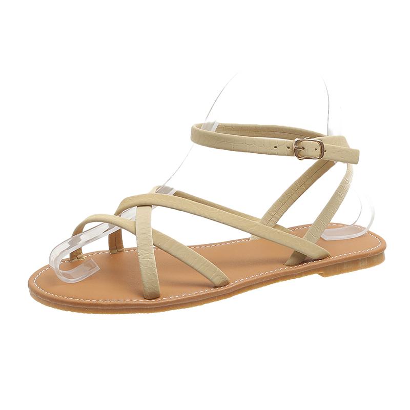 New Shoes Female Ankle Strap Women's Sandals Summer Open Toe Buckle Solid Outdoor Beach Casual Flat Large Size Sandals
