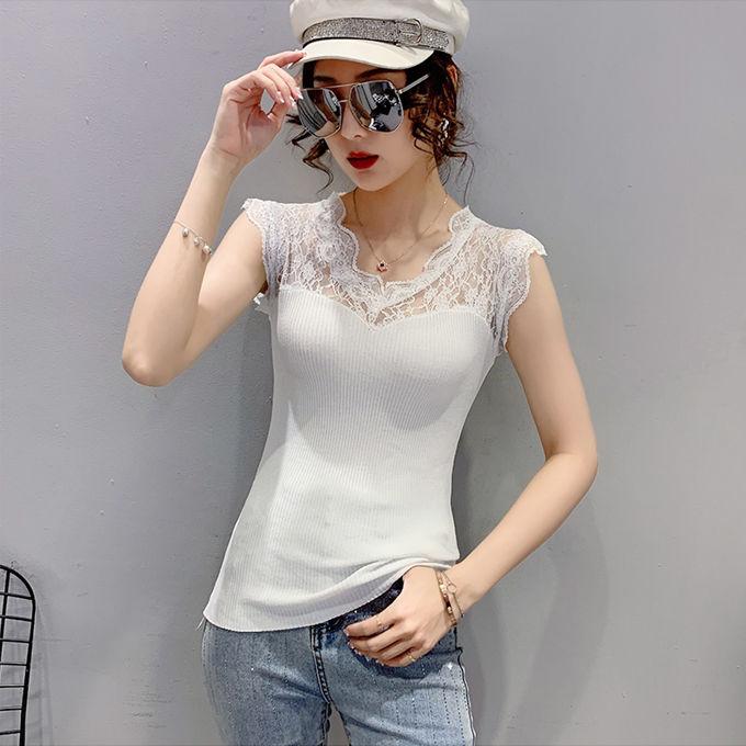 Женский пуловер с v-образным вырезом и кружевной строчкой, без рукавов, шелковый жилет, рубашка, однотонный, приталенный, эластичные подтяжки, трикотажные майки
