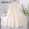 Scallop Hem Lace Skirt Hollow Out & Elastic Waist Flattering A-line for Casual Chic Womens Fashion Essential